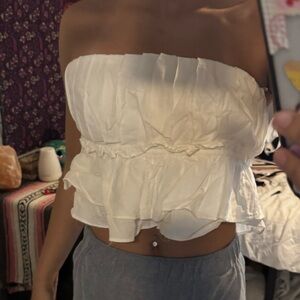 Urban Outfitters Cream Ruffled Smocked Crop Top